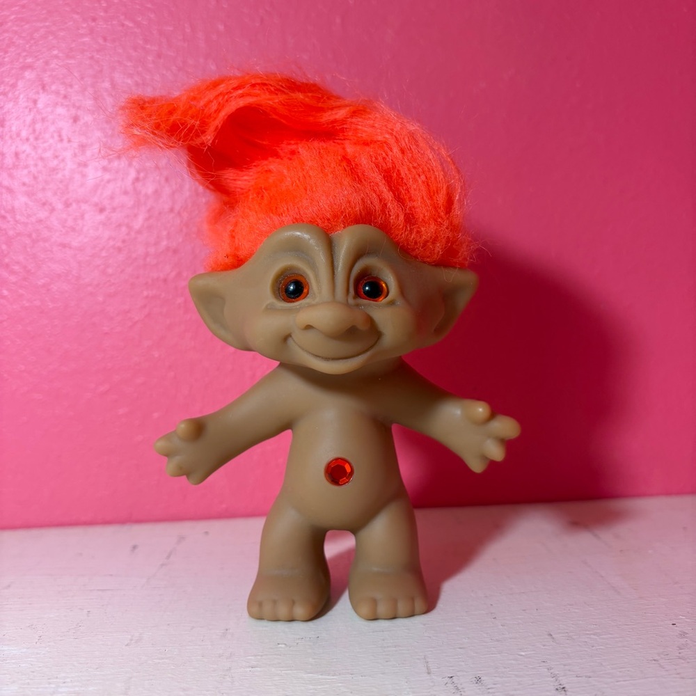 Vintage ACE Novelty Adorable Troll Doll in Reindeer Costume Orange Hair Xmas Fun